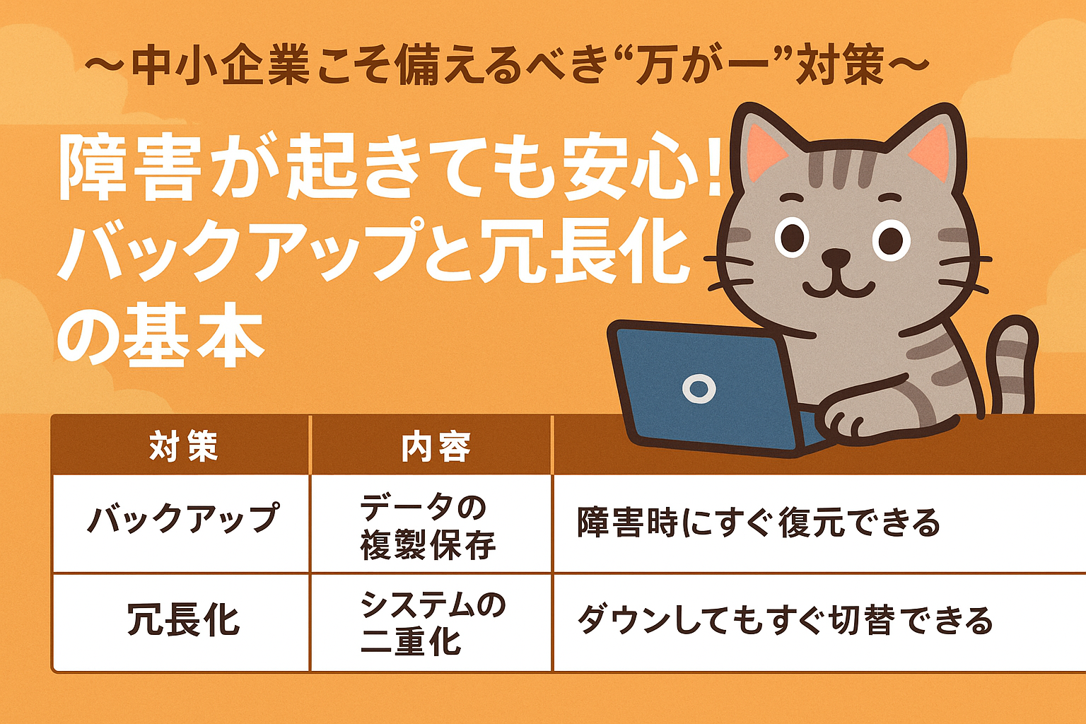 障害が起きても安心！バックアップと冗長化（じょうちょうか）の基本