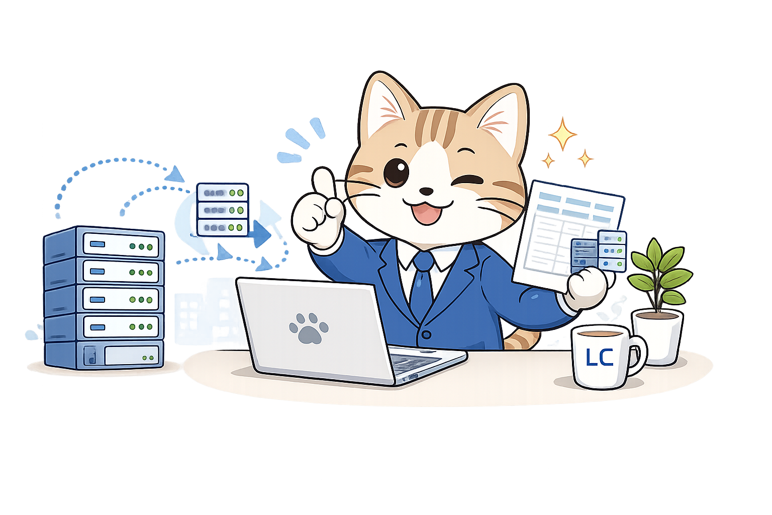 サーバー移転をサポートする猫のイラスト